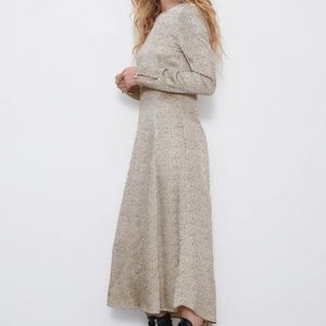 NWT Zara crinkle cream with black dots maxi dress